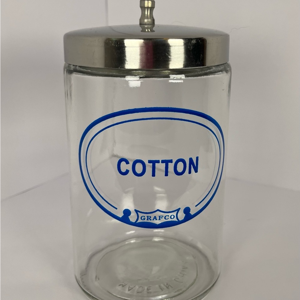 Vintage Set of Glass Cotton and Applicators Doctor Apothecary Jars with Lids - Picture 2 of 5
